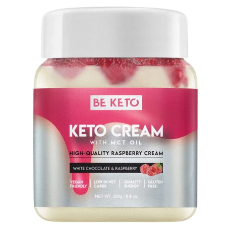 BeKeto Keto White Chocolate & Raspberry Cream with MCT Oil - 250 g