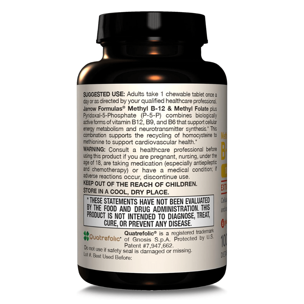 Jarrow Formulas Methyl B-12 1000 mcg & Methyl Folate 400 mcg, Lemon - 100 Chewable Tablets