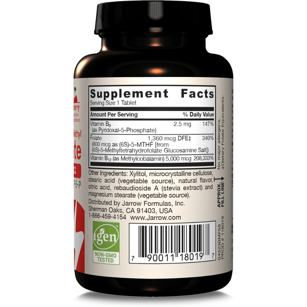 Jarrow Formulas Methyl B-12 5000 mcg & Methyl Folate 800 mcg Cherry - 60 Chewable Tablets