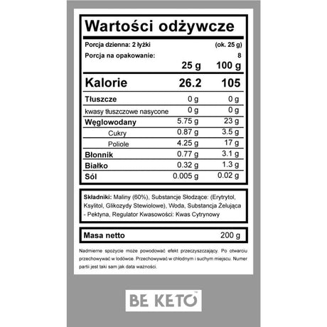 BeKeto Keto Jam, Super Raspberry - 200 g