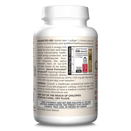 Jarrow Formulas Ubiquinol QH-absorb (Ubichinol) 100 mg - 120 Capsules