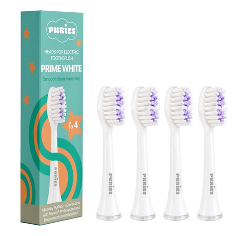 Puries Prime White Electric Toothbrush Heads for Seysso - 4 Pieces