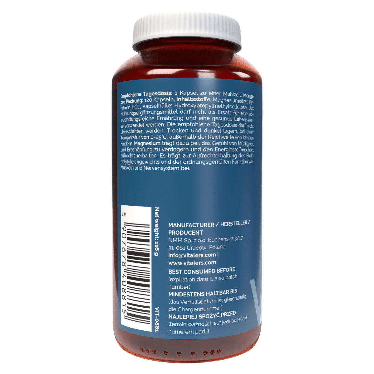 Vitaler's Magnesium 125 mg + Vitamin B6 6 mg - 120 Capsules