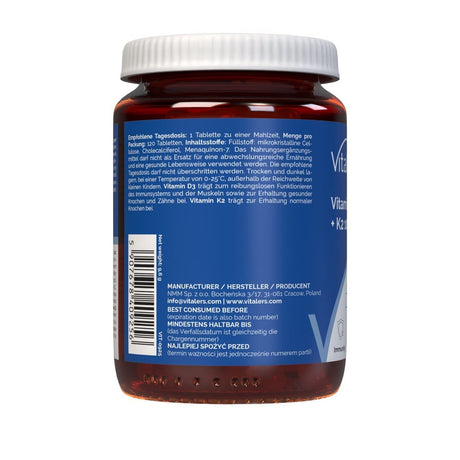 Vitaler's Vitamin D3 4000 IU + K2 MK-7 100 mcg - 120 Tablets