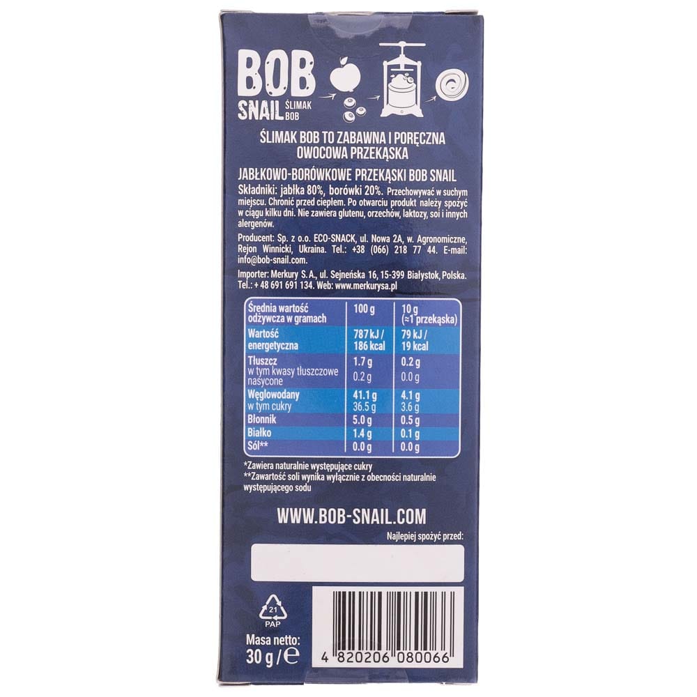 Bob Snail Apple and Blueberry Snack with No Added Sugar - 30 g