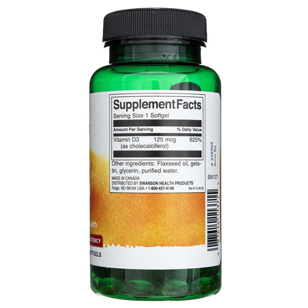 Swanson Vitamin D3 125 mcg (5000 IU) - 250 Softgels